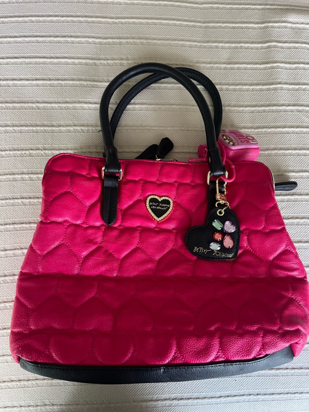 Betsey Johnson quilted hearts satchel bag